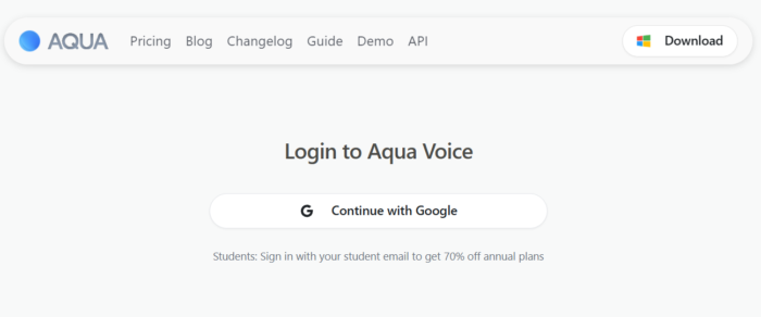 Aqua Voice（アクアボイス）ログイン画面